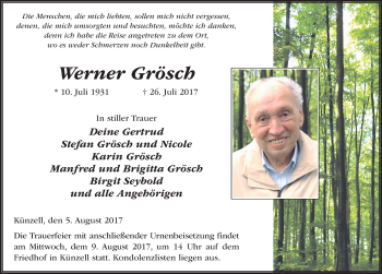 Traueranzeige von Werner Grösch 