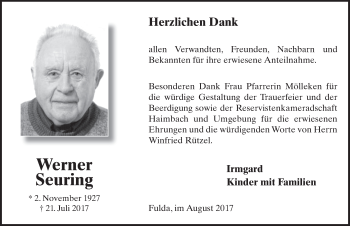 Traueranzeige von Werner Seuring 