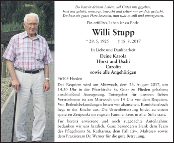 Traueranzeige von Willi Stupp 