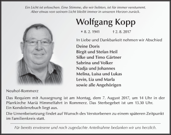Traueranzeige von Wolfgang Kopp 