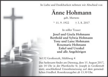 Traueranzeige von Änne Hohmann 