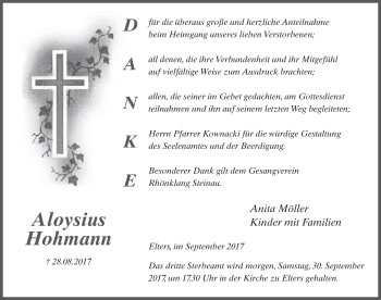 Traueranzeige von Aloysius Hohmann 