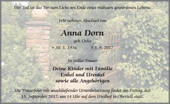 Traueranzeige von Anna Dorn 