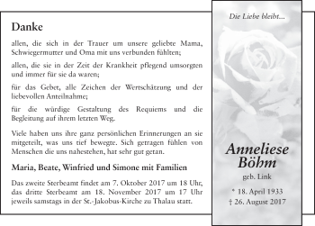 Traueranzeige von Anneliese Böhm 