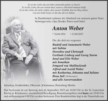 Traueranzeige von Anton Weber 