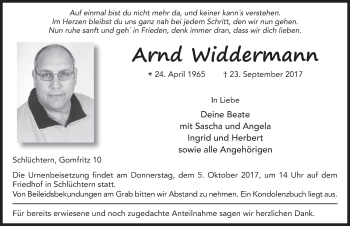 Traueranzeige von Arnd Widdermann 