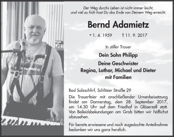 Traueranzeige von Bernd Adamietz 
