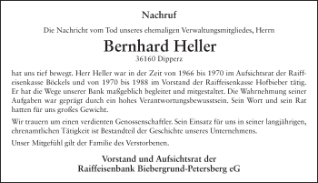 Traueranzeige von Bernhard Heller 