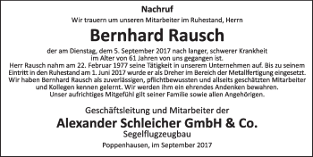 Traueranzeige von Bernhard Rausch 