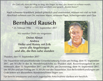 Traueranzeige von Bernhard Rausch 