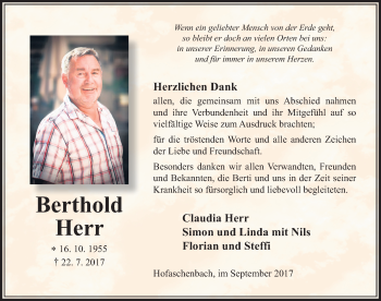 Traueranzeige von Berthold Herr 