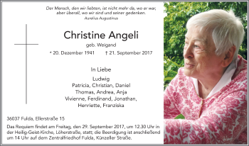 Traueranzeige von Christine Angeli 