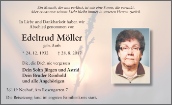 Traueranzeige von Edeltrud Möller 