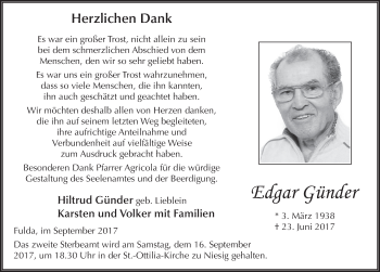Traueranzeige von Edgar Günder 