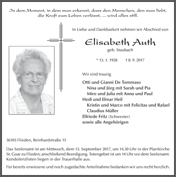 Traueranzeige von Elisabeth Auth 