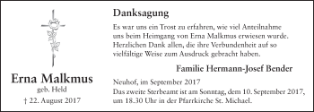 Traueranzeige von Erna Malkmus 