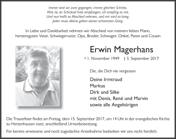Traueranzeige von Erwin Magerhans 
