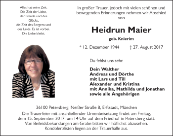 Traueranzeige von Heidrun Maier 