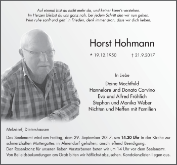 Traueranzeige von Horst Hohmann 