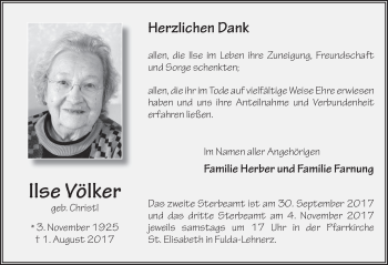 Traueranzeige von Ilse Völker 