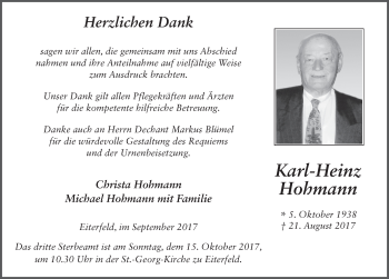 Traueranzeige von Karl-Heinz Hohmann 