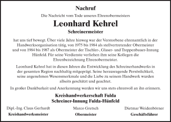 Traueranzeige von Leonhard Kehrel 
