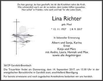 Traueranzeige von Lina Richter 