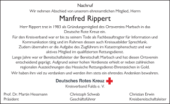 Traueranzeige von Manfred Rippert 