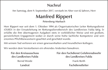 Traueranzeige von Manfred Rippert 