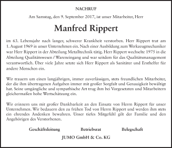Traueranzeige von Manfred Rippert 