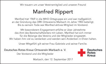 Traueranzeige von Manfred Rippert 