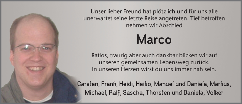  Traueranzeige für Marco Lengsfeld vom 27.09.2017 aus 