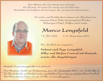 Traueranzeige von Marco Lengsfeld 