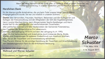 Traueranzeige von Marco Schuster 