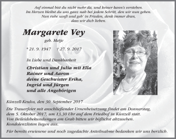 Traueranzeige von Margarete Vey 