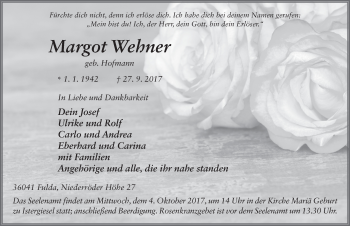 Traueranzeige von Margot Wehner 