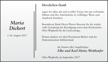 Traueranzeige von Maria Dickert 