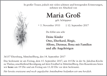 Traueranzeige von Maria Groß 