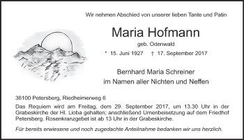 Traueranzeige von Maria Hofmann 