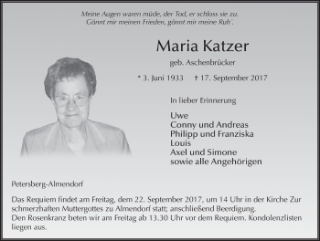 Traueranzeige von Maria Katzer 