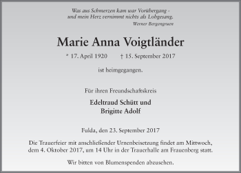 Traueranzeige von Marie Anna Voigtländer 