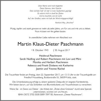 Traueranzeige von Martin Klaus-Dieter Paschmann 