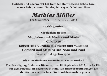 Traueranzeige von Mathias Müller 