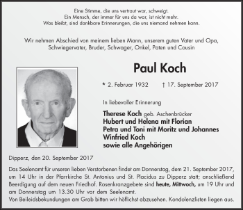 Traueranzeige von Paul Koch 
