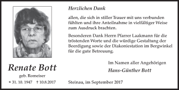 Traueranzeige von Renate Bott 