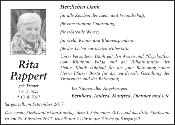 Traueranzeige von Rita Pappert 