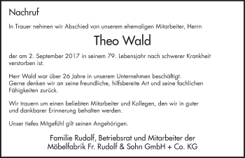 Traueranzeige von Theo Wald 