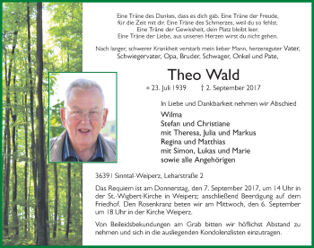 Traueranzeige von Theo Wald 