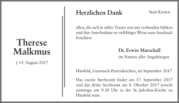 Traueranzeige von Therese Malkmus 