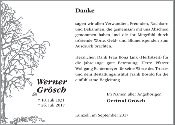 Traueranzeige von Werner Grösch 
